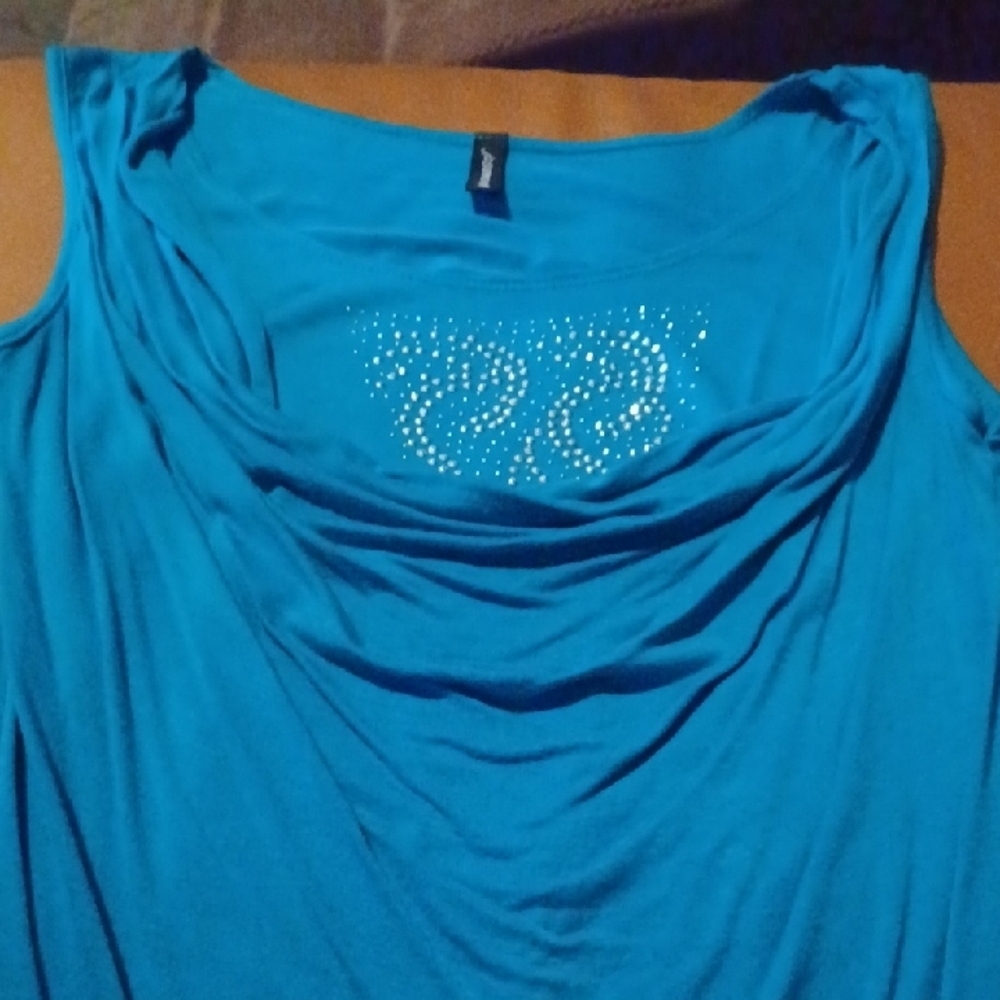 -- Jason Maxwell turquoise Ruched Embellished Tank - Picture 3 of 9
